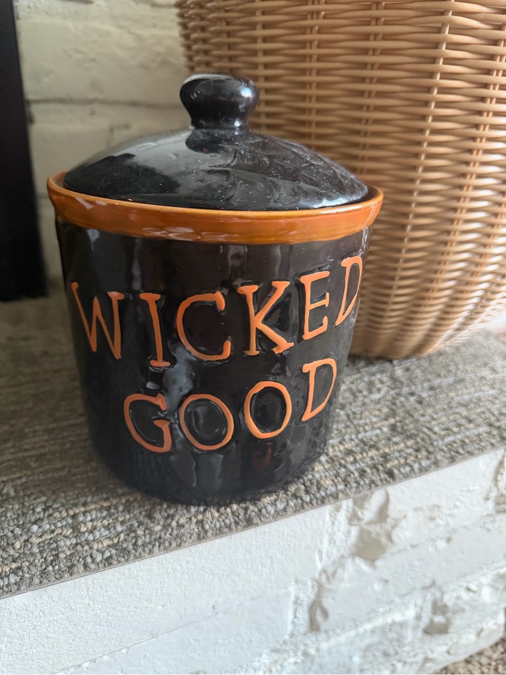Wicked Good Ceramic Canister with Lid - Black and Orange